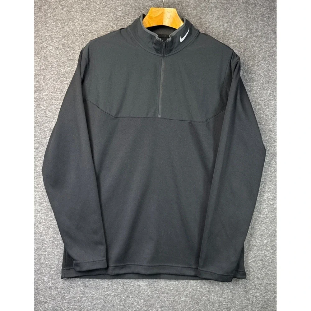 Nike Golf Dri-FIT 1/4 Zip Pullover Black Long Sleeve 802089-010 Mens‎ Size L EUC